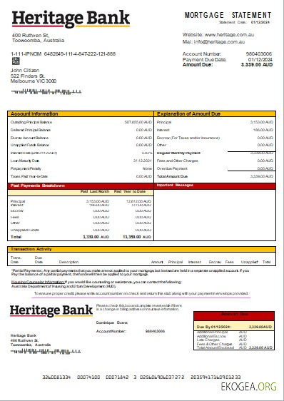 Déclarations hypothécaires de la banque Australia Heritage scr